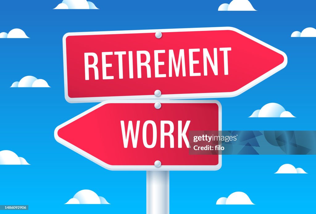 Retirement Work Crossroads Decision Sign High-Res Vector Graphic ...