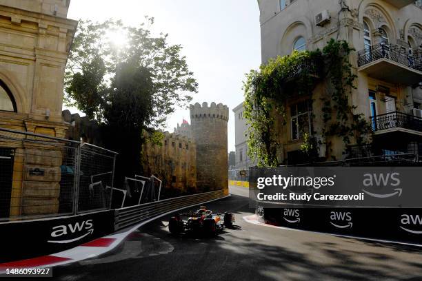 Lando Norris of Great Britain driving the McLaren MCL60 Mercedes on track during qualifying ahead of the F1 Grand Prix of Azerbaijan at Baku City...