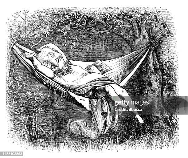 british satire caricature comic cartoon illustration - hammock stock illustrations