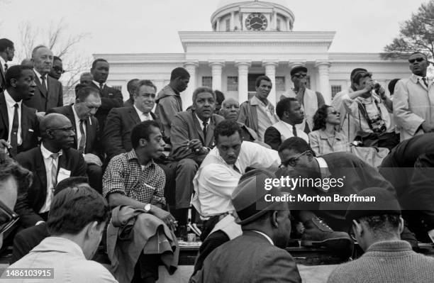 James Baldwin with leaders of the Civil Rights Movement at the conclusion of the Selma to Montgomery Civil Rights March on March 25, 1965 in...
