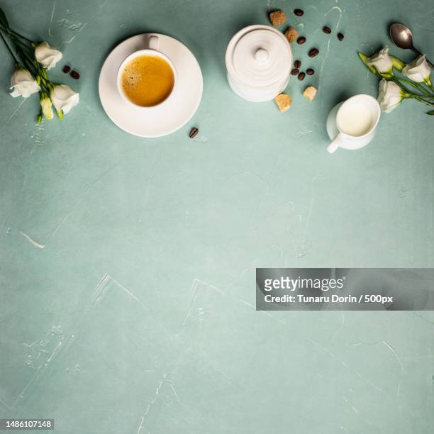 continental breakfast on blue background captured from above,romania - breakfast ingredients stock pictures, royalty-free photos & images