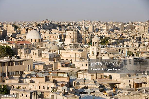 view of city from sheraton aleppo hotel rooftop. - aleppo stock pictures, royalty-free photos & images