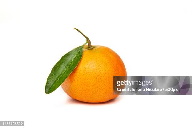 fresh tangerine with green leaf isolated on white background - tangerine stock pictures, royalty-free photos & images