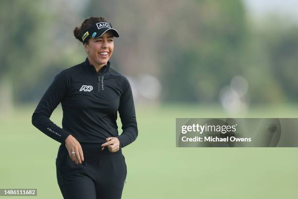 Georgia Hall of England reacts after a missed putt on the 13th green during the second round of the JM Eagle LA Championship presented by Plastpro at...