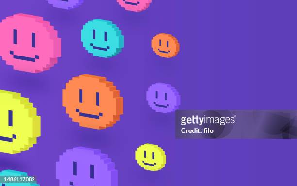 pixel 3d smile emotion background - pixelated face stock illustrations