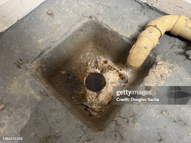 floor basin type drain with sewer pipe - rainwater basin stock pictures, royalty-free photos & images