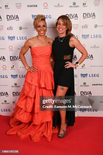 Dame Kelly Holmes DBE OLY and Louise Cullen attend the DIVA Awards 2023 at 8 Northumberland Avenue on April 28, 2023 in London, England.