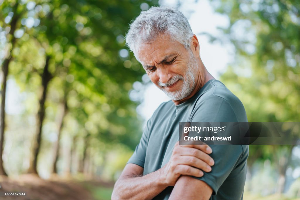Senior men with shoulder pain