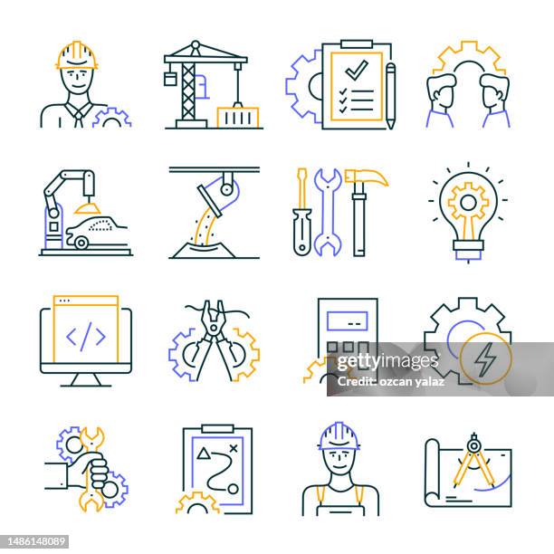 engineering line icons editable stroke. architecture , electricity , engineering , agriculture - geology icon stock illustrations