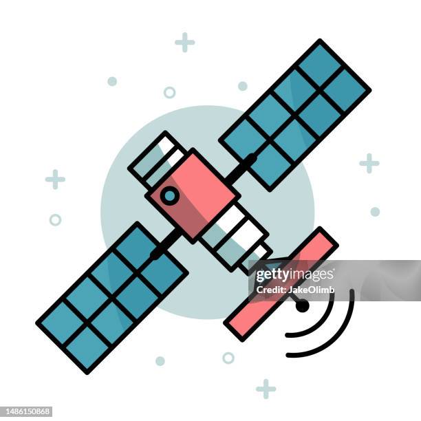 ilustrações, clipart, desenhos animados e ícones de linha de ícones de satélite art 2 - transmissão via satélite