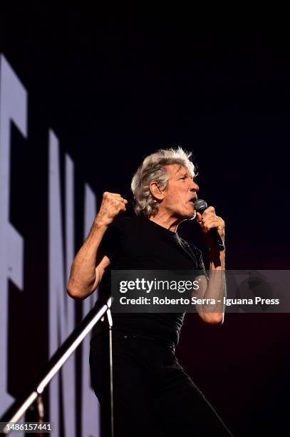 English musician and composer Roger Waters performs at Unipol Arena on April 28, 2023 in Bologna, Italy.