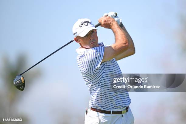 Jonathan Byrd of the United States plays his shot from the third tee during the second round of the Mexico Open at Vidanta on April 28, 2023 in...