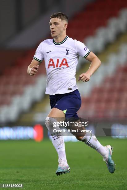 Jamie Donley of Tottenham Hotspur U21 during the Premier League 2 match between Manchester United U21 and Tottenham Hotspur at Leigh Sports Village...