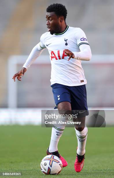 Nile John of Tottenham Hotspur U21 during the Premier League 2 match between Manchester United U21 and Tottenham Hotspur at Leigh Sports Village on...