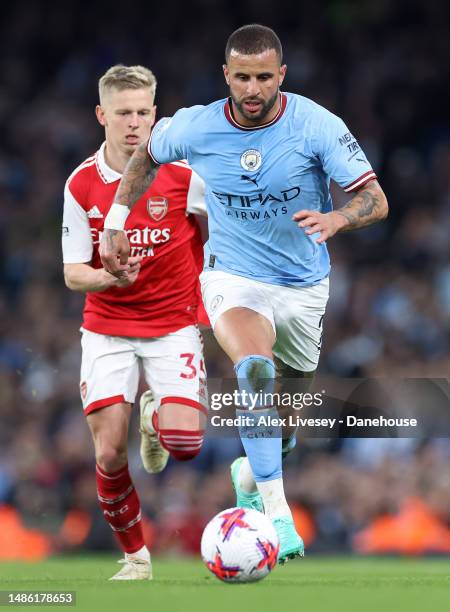 Kyle Walker of Manchester City during the Premier League match between Manchester City and Arsenal FC at Etihad Stadium on April 26, 2023 in...