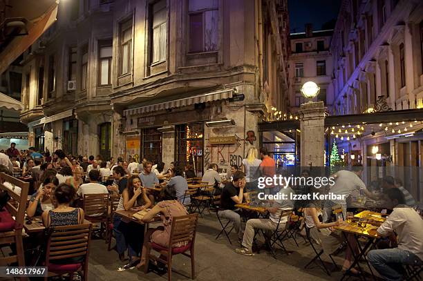 tunnel neighbourhood small restaurants, istiklal street. - istiklal avenue stock pictures, royalty-free photos & images