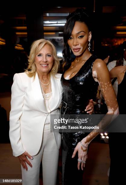 Jill Biden, First Lady of the United States and Winnie Harlow attend the Women of Impact Celebration hosted by ELLE at Ciel Social Club on April 28,...