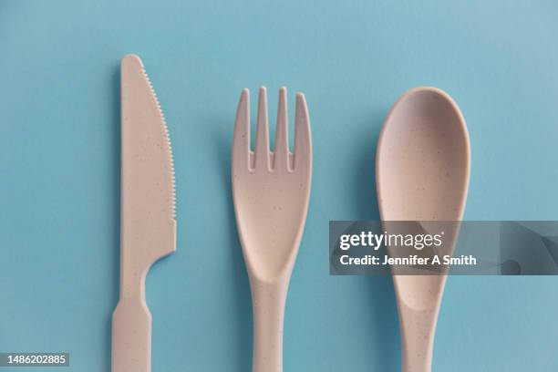 bamboo cutlery - biodegradable plastic stock pictures, royalty-free photos & images