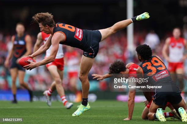 Lachie Whitfield of the Giants marks during the round seven AFL match between Sydney Swans and Greater Western Sydney Giants at Sydney Cricket...