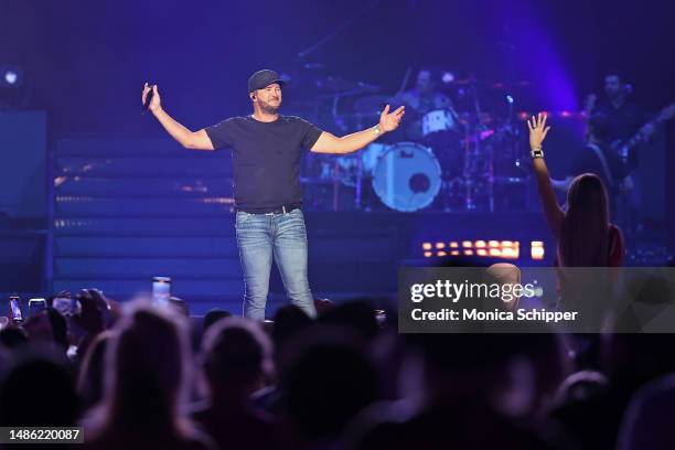 Luke Bryan performs onstage during Day 1 of the 2023 Stagecoach Festival on April 28, 2023 in Indio, California.