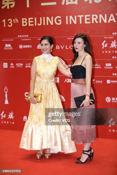 Director Lila Aviles and actress Montserrat Maranon arrive at closing ceremony red carpet for the 2023 Beijing International Film Festival at Yanqi...