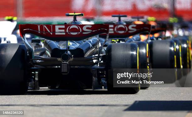 Lewis Hamilton of Great Britain driving the Mercedes AMG Petronas F1 Team W14 waits to leave the pitlane during the Sprint Shootout ahead of the F1...