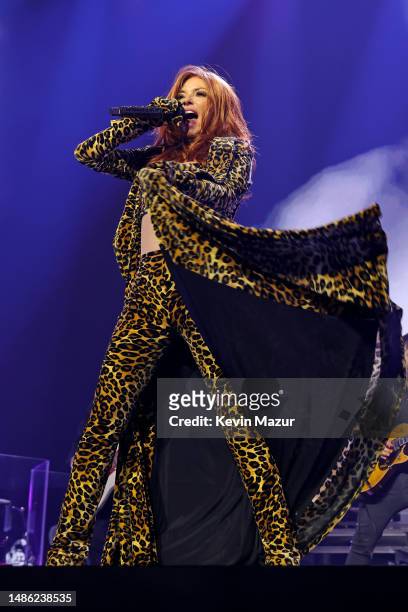Shania Twain performs onstage during the Shania Twain 'Queen of Me' Global Tour Opener at Spokane Arena on April 28, 2023 in Spokane, Washington.