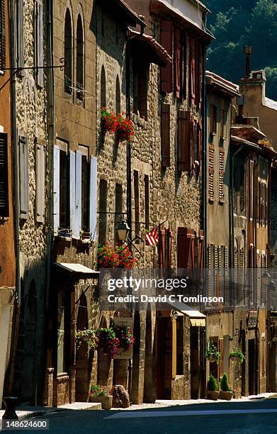 stone houses on rue st jean. - villefranche de conflent photos et images de collection