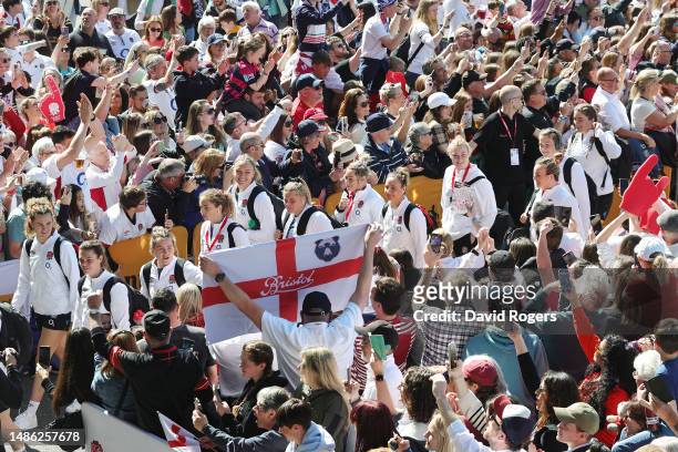 Players of England arrive at the stadium prior to the TikTok Women's Six Nations match between England and France at Twickenham Stadium on April 29,...