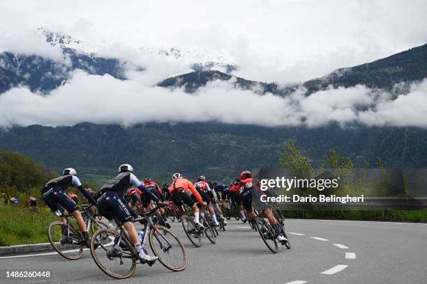 Dries Devenyns of Belgium and Team Soudal Quick-Step and a general view of the peloton competing during the 6th Tour De Romandie 2023, Stage 4 a...