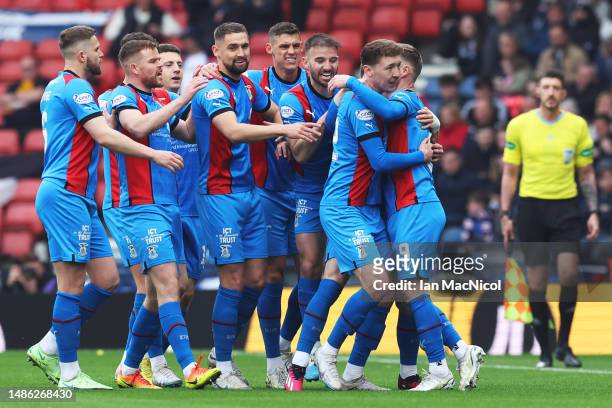 Billy McKay of Inverness Caledonian Thistle celebrates with team mates after scoring their sides first goal from the penalty spot during the Scottish...