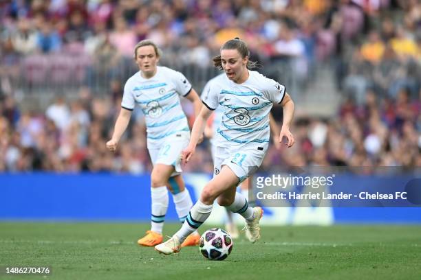 Niamh Charles of Chelsea in action during the UEFA Women's Champions League semifinal 2nd leg match between FC Barcelona and Chelsea FC at Camp Nou...