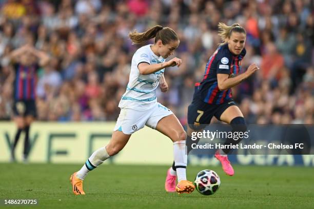 Guro Reiten of Chelsea in action during the UEFA Women's Champions League semifinal 2nd leg match between FC Barcelona and Chelsea FC at Camp Nou on...