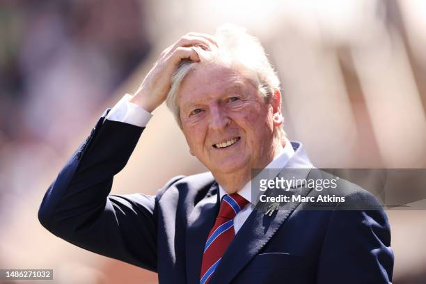 Roy Hodgson, Manager of Crystal Palace, reacts prior to the Premier League match between Crystal Palace and West Ham United at Selhurst Park on April...