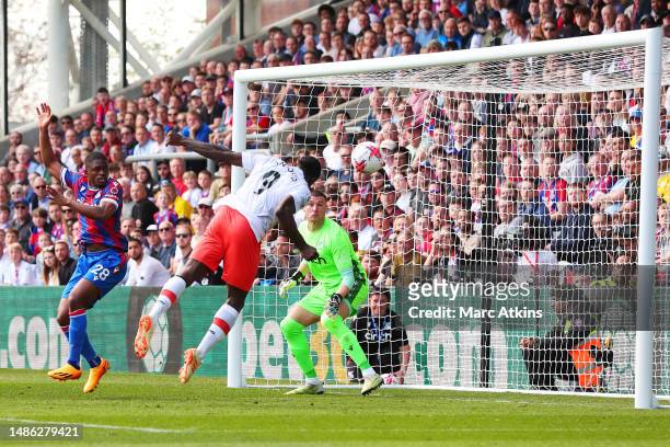 Michail Antonio of West Ham United scores the team's second goal during the Premier League match between Crystal Palace and West Ham United at...