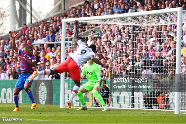 Michail Antonio of West Ham United scores the team's second goal during the Premier League match between Crystal Palace and West Ham United at...