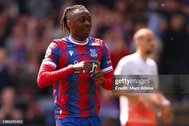 Eberechi Eze of Crystal Palace celebrates after scoring the team's fourth goal from a penalty kick during the Premier League match between Crystal...