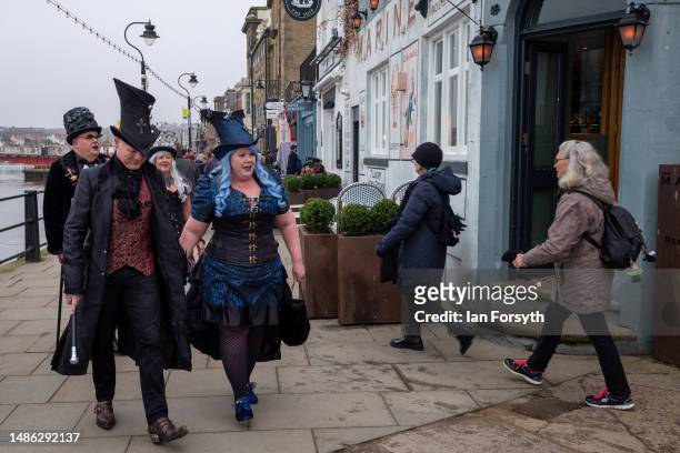 People attend during the Whitby Goth Weekend on April 29, 2023 in Whitby, England. The original Whitby Goth Weekend event started in 1994 and...