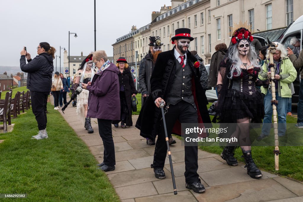 Spring Goth Weekend Goths attend during the Whitby Goth Weekend on April 29, 2023 in ...