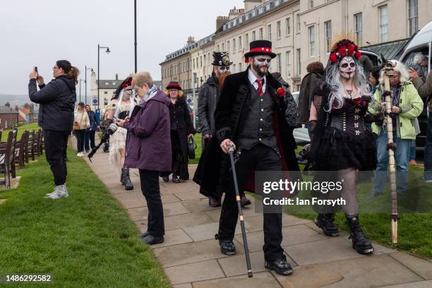 Goths attend during the Whitby Goth Weekend on April 29, 2023 in Whitby, England. The original Whitby Goth Weekend event started in 1994 and resulted...