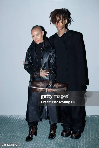 Jada Pinkett Smith and Jaden Smith attend the Louis Vuitton Pre-Fall 2023 Show on the Jamsugyo Bridge at the Hangang River on April 29, 2023 in...