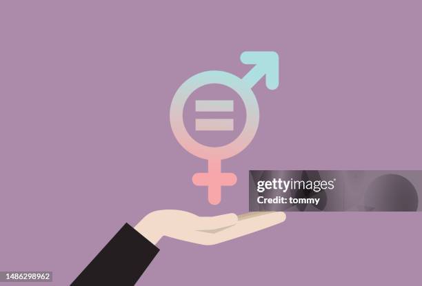 hand holding gender equality symbol - fair wages stock illustrations