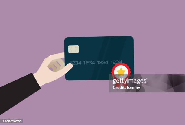 credit card with award ribbon for best credit card, premium finance concept of recognition and excellence - money to burn stock illustrations