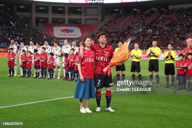 Koki ANZAI of Kashima Antlers celebrates marking his 100th appearance of J.League J1 match prior to the J.LEAGUE Meiji Yasuda J1 29th Sec. Match...