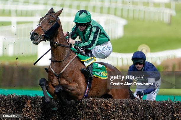 Rachael Blackmore riding Hewick clear the last to win The bet365 Oaksey Chase at Sandown Park Racecourse on April 29, 2023 in Esher, England.