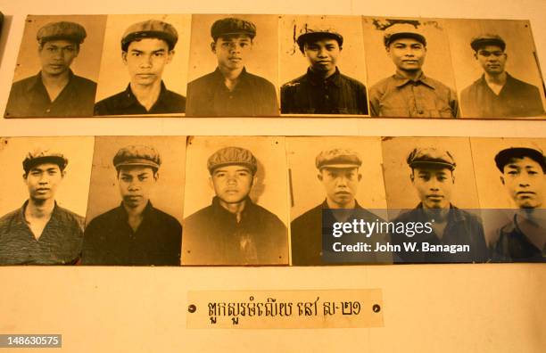 faces that belong to the torturers of s-21 or tuol sleng museum in phnom penh. known as the museum of genocidal crimes (s-21), the former school was used by the khmer rouge as a detention and torture centre throughout the regime. - cambodia genocide stock pictures, royalty-free photos & images