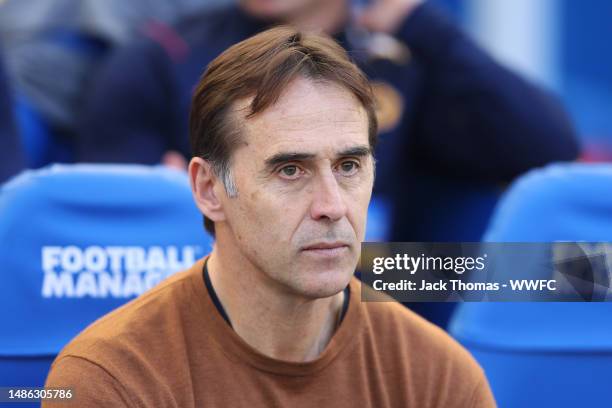 Julen Lopetegui, Manager of Wolverhampton Wanderers, looks on prior to the Premier League match between Brighton & Hove Albion and Wolverhampton...