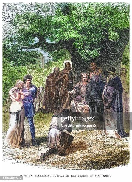 portrait of louis ix of france, saint louis or louis the saint, king of france from 1226 to 1270 dispensing justice in the forest of forest of vincennes, paris, france in the 13th century - ix stock pictures, royalty-free photos & images