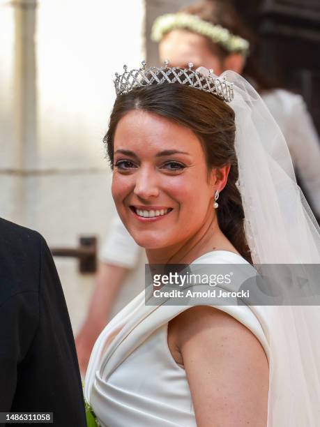 Royal Highness Alexandra of Luxembourg attends her religious Wedding with Nicolas Bagory on April 29, 2023 in Bormes-les-Mimosas, France.