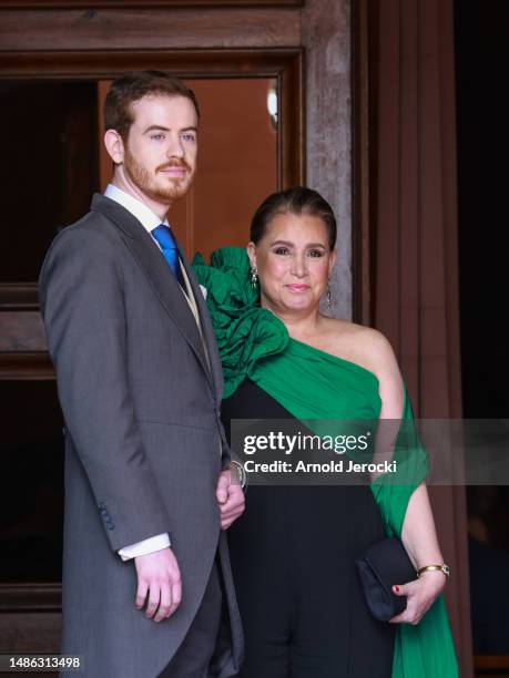 The Grand Duchess Maria Teresa and guest attends the religious Wedding Of Her Royal Highness Alexandra of Luxembourg & Nicolas Bagory on April 29,...